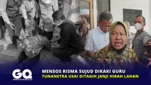 Mensos Risma Sujud Dikaki Guru Tunanetra Usai Ditagih Janji Hibah Lahan