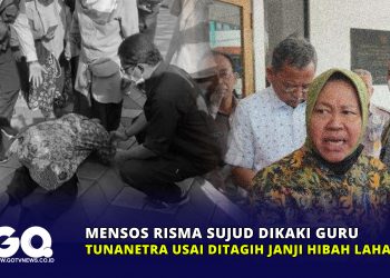 Mensos Risma Sujud Dikaki Guru Tunanetra Usai Ditagih Janji Hibah Lahan