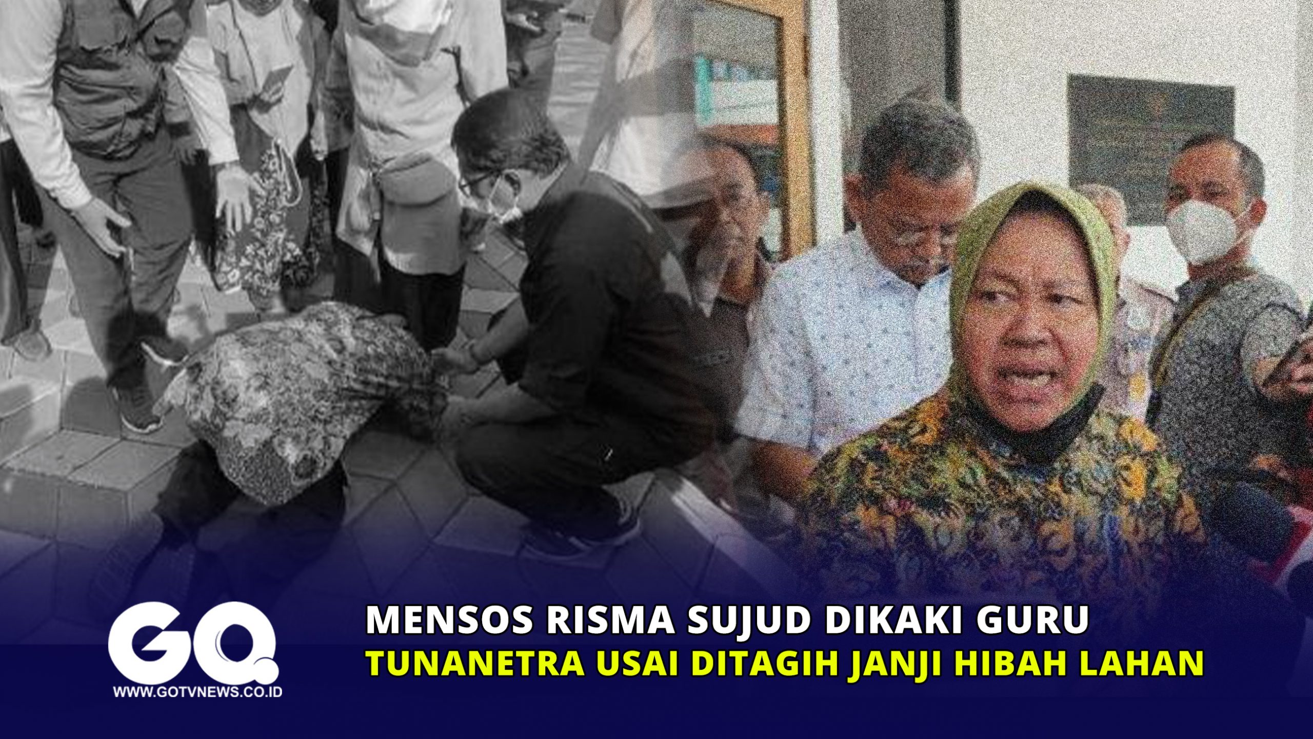 Mensos Risma Sujud Dikaki Guru Tunanetra Usai Ditagih Janji Hibah Lahan