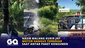 Nasib Malang Kurir JNT, Motor Hangus Terbakar saat Antar Paket Konsumen
