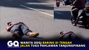 Wanita ODGJ Baring di Tengah Jalan Tugu Pahlawan Tanjungpinang