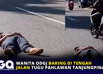 Wanita ODGJ Baring di Tengah Jalan Tugu Pahlawan Tanjungpinang