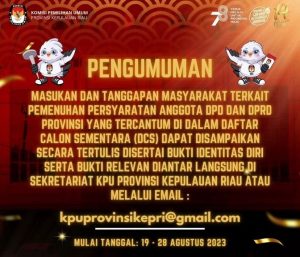 KPU Kepri Umumkan DCS Bacaleg DPRD dan DPD Pemilu 2024