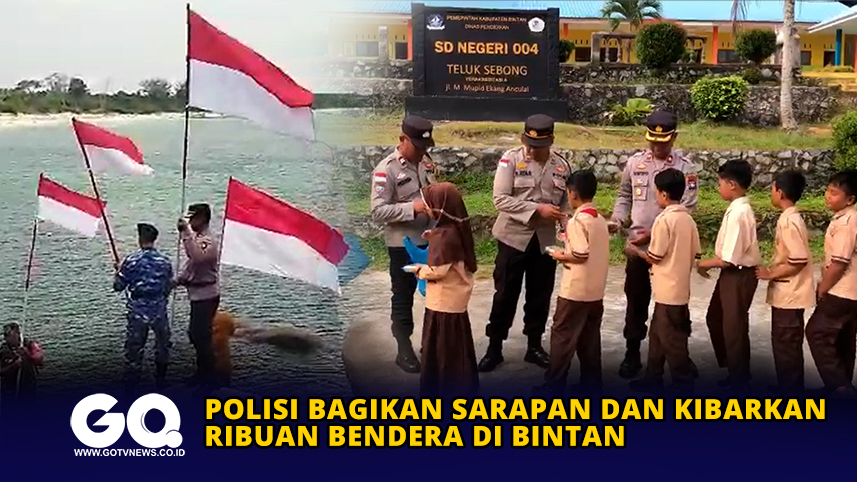 Polisi Bagikan Sarapan dan Kibarkan Ribuan Bendera di Bintan
