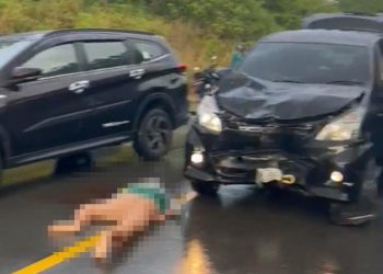 Lakalantas Dijalan Raya Busung, Satu Pengendara Motor Luka Berat. Foto : Screenshot vidio warga