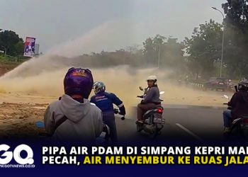 Pipa Air PDAM di Simpang Kepri Mall Pecah, Air Menyembur ke Ruas Jalan
