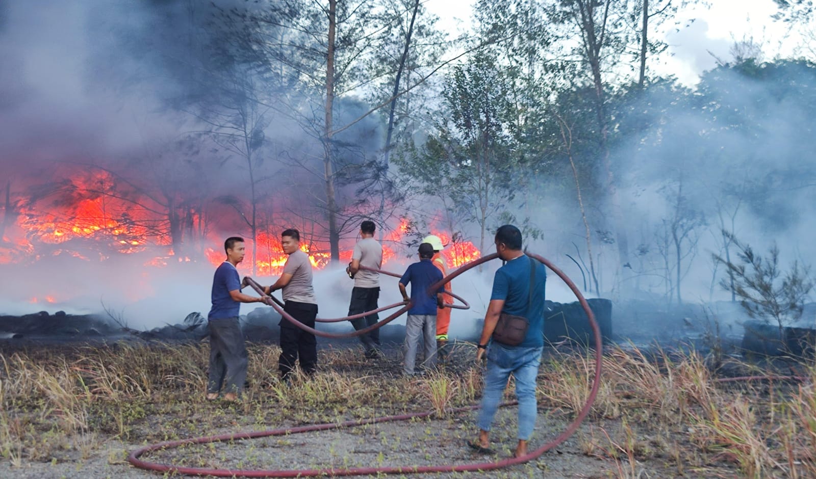 Polisi Selidiki Penyebab Ratusan Ban Terbakar di Lahan PT Bukit Panglong Bintan.