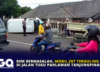 Rem Bermasalah, Mobil JNT Terguling di Jalan Tugu Pahlawan Tanjungpinang
