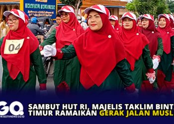 Sambut HUT RI, Majelis Taklim Bintan Timur Ramaikan Gerak Jalan Muslimah