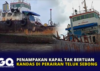 Penampakan Kapal Tak Bertuan Kandas di Perairan Teluk Sebong.