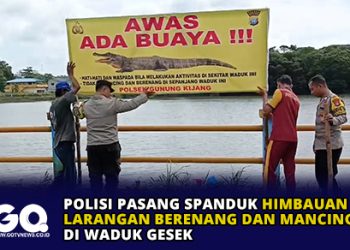 Polisi Pasang Spanduk Himbauan Larangan Berenang dan Mancing di Waduk Gesek