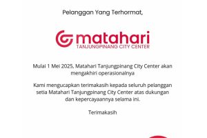 Setelah 9 Tahun Beroperasi, Matahari Department Store Resmi Tinggalkan Mall TCC Tanjungpinang 1 Mei 2025