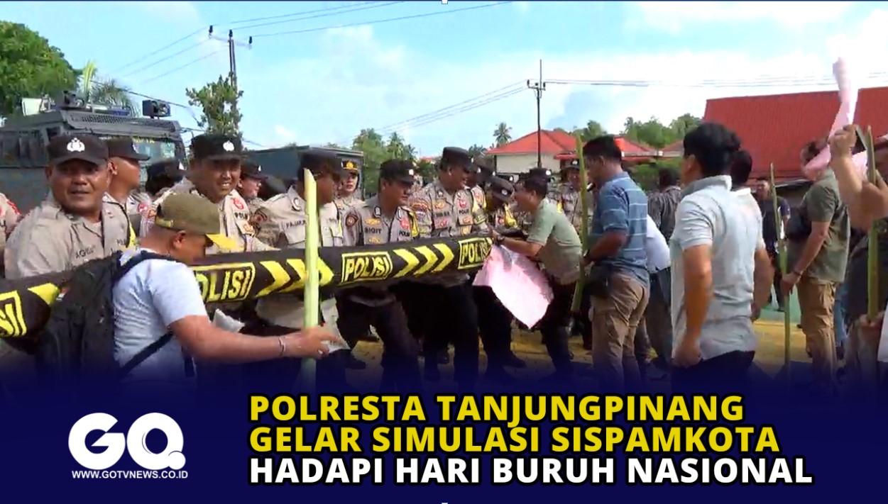 Polresta Tanjungpinang Gelar Simulasi Sispamkota Hadapi Hari Buruh Nasional.