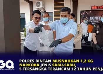Polres Bintan Musnahkan 1,2 Kg Narkoba Jenis Sabu-Sabu, 5 Tersangka Terancam 12 Tahun Penjara.