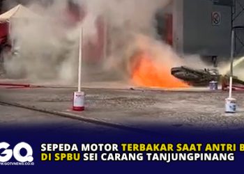 Sepeda Motor Terbakar Saat Antri BBM di SPBU Sei Carang Tanjungpinang.