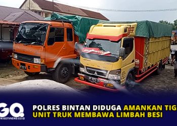 Polres Bintan Diduga Amankan Tiga Unit Truk Membawa Limbah Besi.