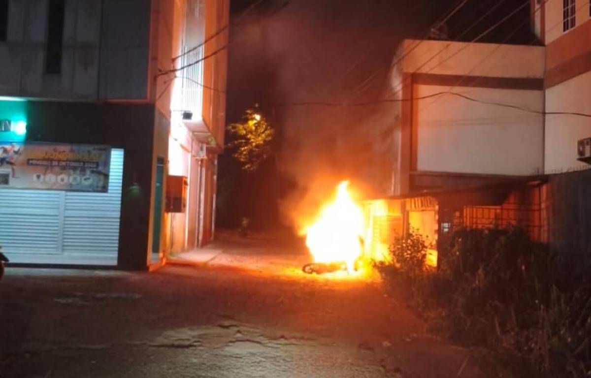 Sepeda Motor Terbakar Saat Melintas di Jalan DI Panjaitan, Padamkan Api Pakai Daun dan Air Parit.