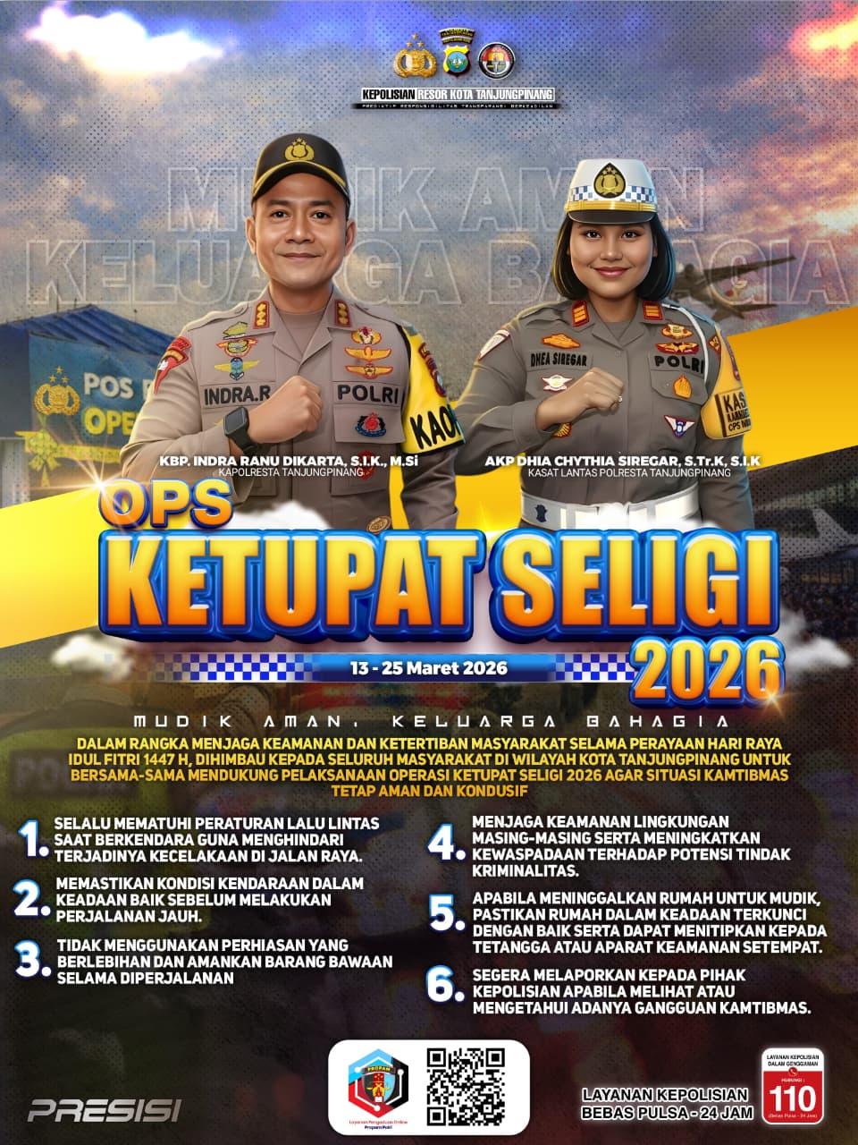 Mudik Aman Keluarga Bahagia, Polresta Tanjungpinang Siagakan Call Center 110.