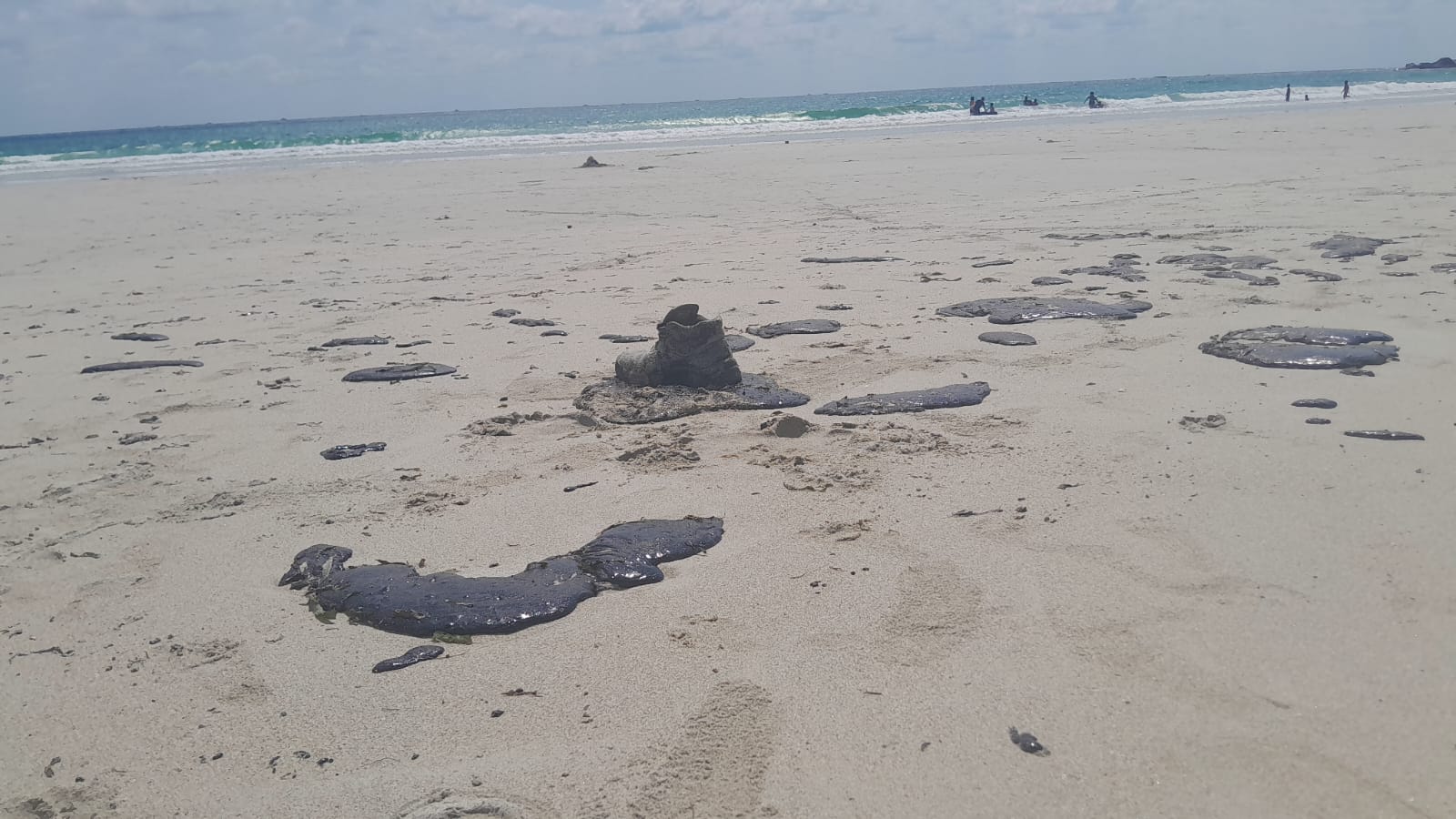 Limbah Minyak Hitam Kembali Cemari Pantai Trikora Bintan.