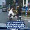 Viral Dua Perempuan Naik Motor Bertengkar di Jalan Raya, Berakhir Tersungkur ke Aspal