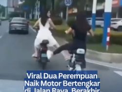 Viral Dua Perempuan Naik Motor Bertengkar di Jalan Raya, Berakhir Tersungkur ke Aspal