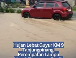Hujan Lebat Guyur KM 9 Tanjungpinang, Perempatan Lampu Merah Tergenang Banjir