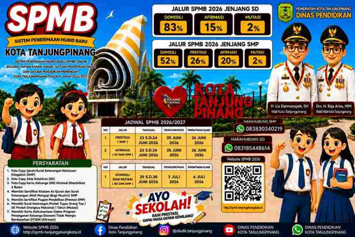 Pendaftaran SPMB Online Tanjungpinang TA 2026/2027 Resmi Dibuka, Kadiskominfo: KK Tanpa Barcode Tetap Berlaku.