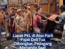 Lapak PKL di Atas Parit Pajak Deli Tua Dibongkar, Pedagang Menangis Saat Penertiban