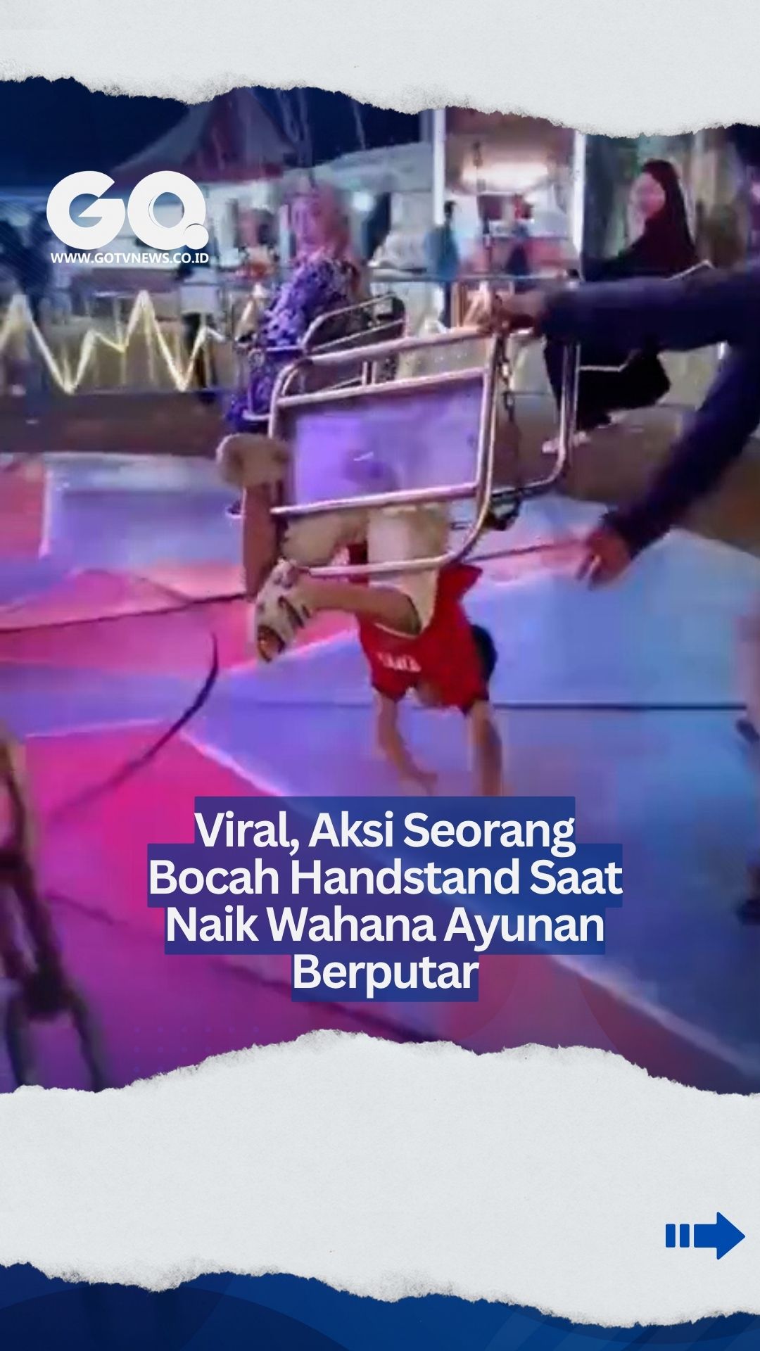 Viral, Aksi Seorang Bocah Handstand Saat Naik Wahana Ayunan Berputar.