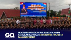 Tradisi Penyiraman Air Bunga Warnai Kenaikan Pangkat 58 Personel Polresta Tanjungpinang