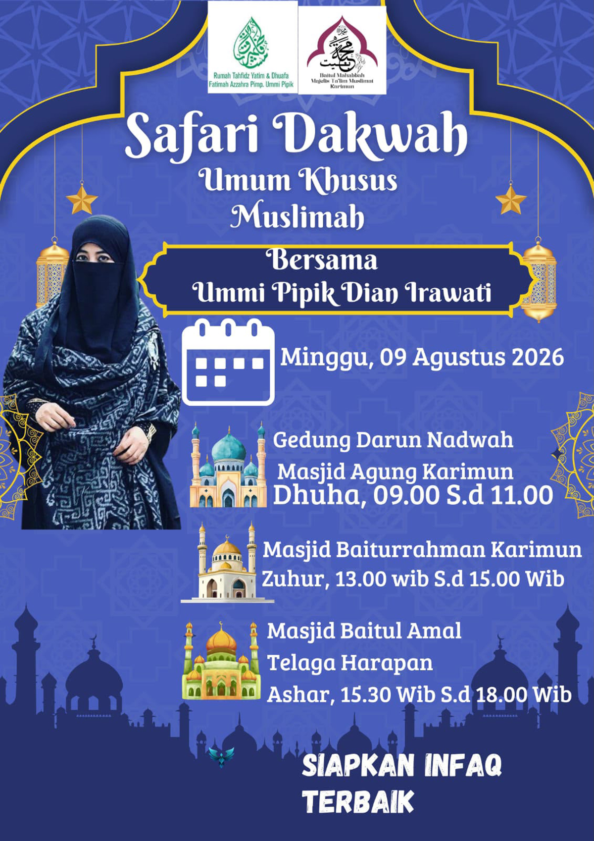 Ummi Pipik Dijadwalkan Safari Dakwah di Karimun, Kegiatan Berlangsung di Tiga Masjid Besar.