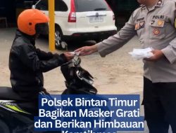 Polsek Bintan Timur Bagikan Masker Gratis dan Berikan Imbauan Kamtibmas