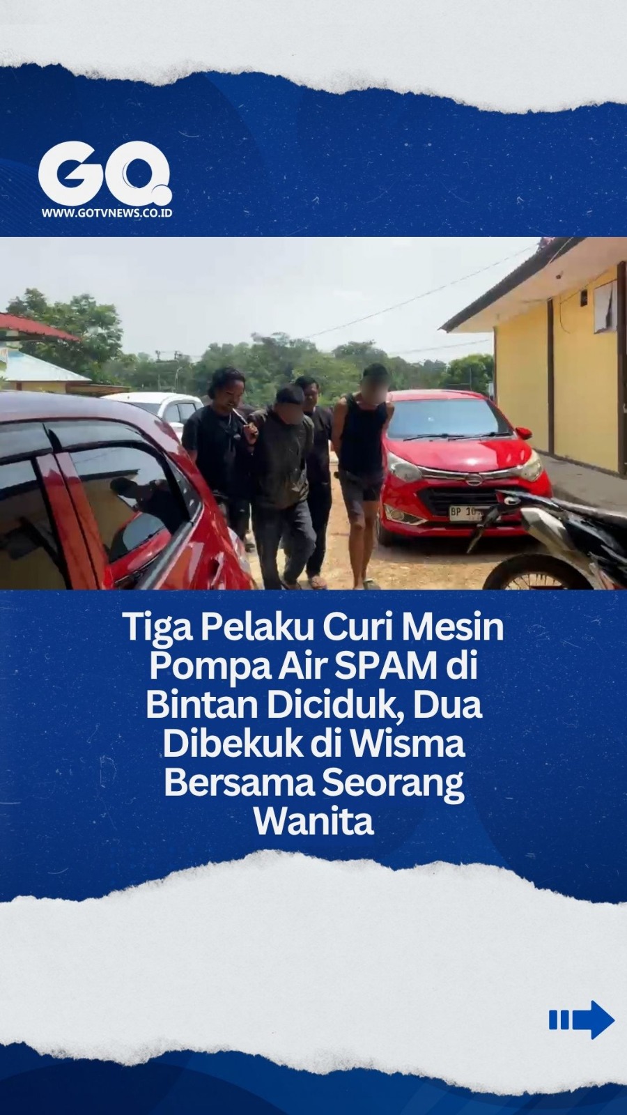 Tiga Pelaku Curi Mesin Pompa Air SPAM di Bintan Diciduk, Dua Dibekuk di Wisma Bersama Seorang Wanita.
