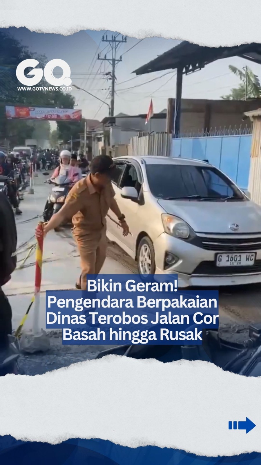 Bikin Geram! Pengendara Berpakaian Dinas Terobos Jalan Cor Basah hingga Rusak.
