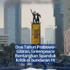 Dua Tahun Prabowo-Gibran, Greenpeace Bentangkan Spanduk Kritik di Bundaran HI