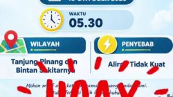 PLN Tegaskan Kabar Pemadaman Listrik di Tanjungpinang-Bintan pada 16 Oktober 2026 adalah Hoaks.